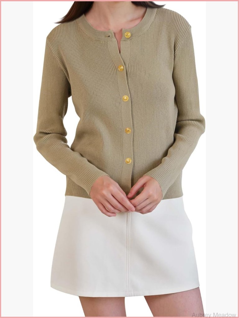 Lightweight Button Front Cardigan Long Sleeve Crew Neck Knit Jacket